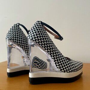 Jeffrey Campbell Havana Black & White Leather Clear Acrylic Wedge